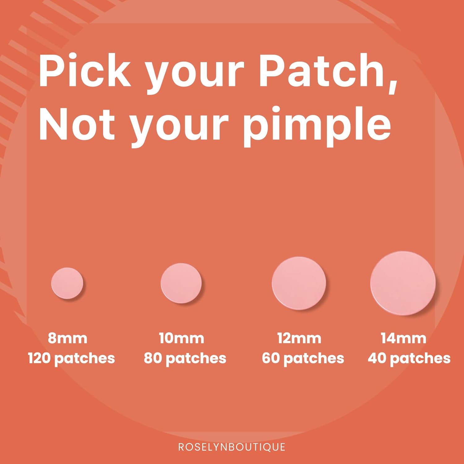 Guides customers in selecting the appropriate patch size for their needs, showing different diameter options and quantities available.