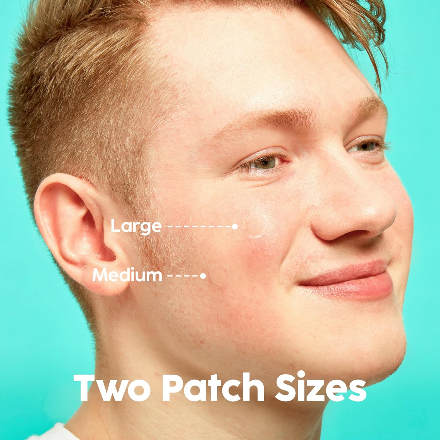 Shows the two available sizes (Medium and Large) of the product, likely an adhesive patch, to help customers choose the right size for their needs.