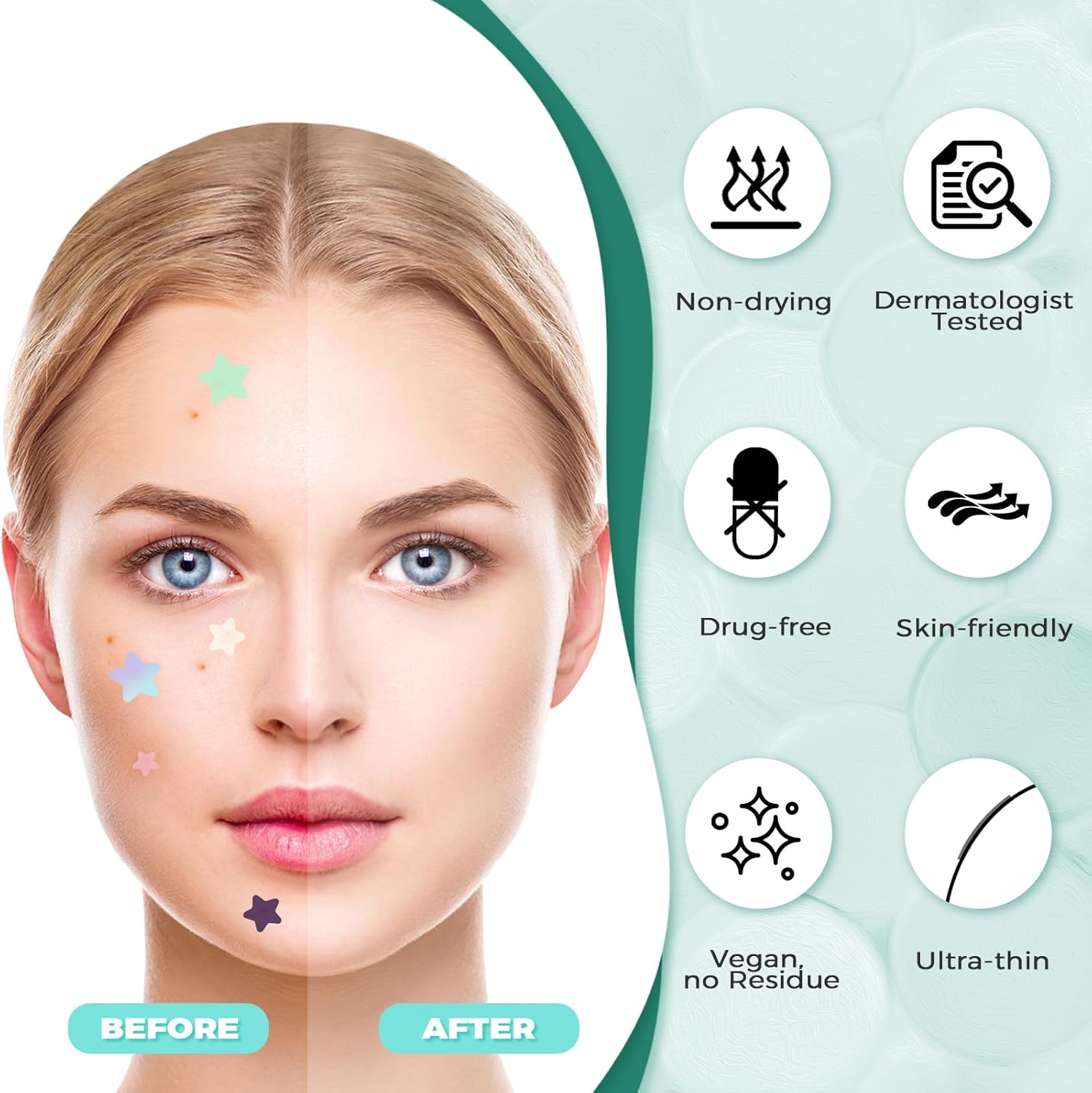 Demonstrates the effectiveness of the product in clearing acne and improving skin appearance. Highlights multiple beneficial features of the product to reassure customers about its safety and…