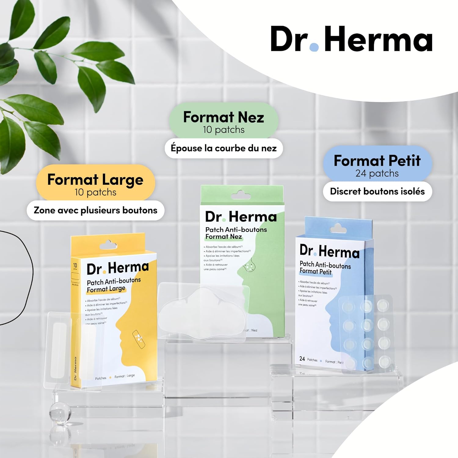 Showcases the different patch formats available, highlighting how each is designed for specific acne-prone areas or types of breakouts.