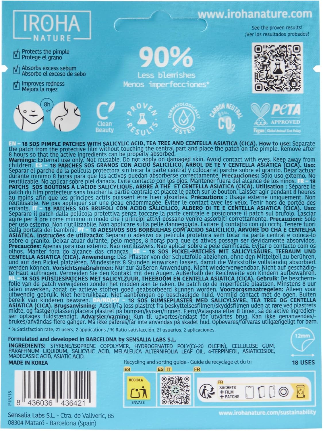 Highlights multiple benefits of the product for treating acne, including pimple protection, sebum absorption, and redness improvement. Shows how to apply the pimple patches and where they should be…