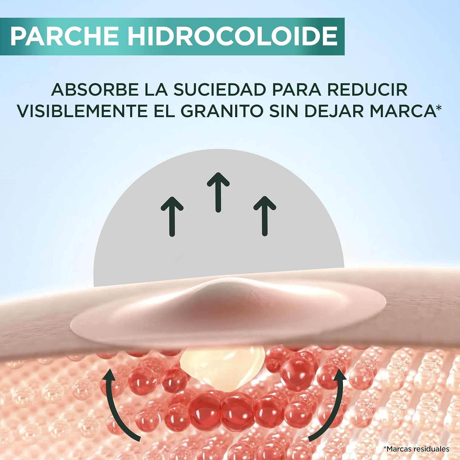Demonstrates how the hydrocolloid patch absorbs impurities to visibly reduce acne without leaving marks.