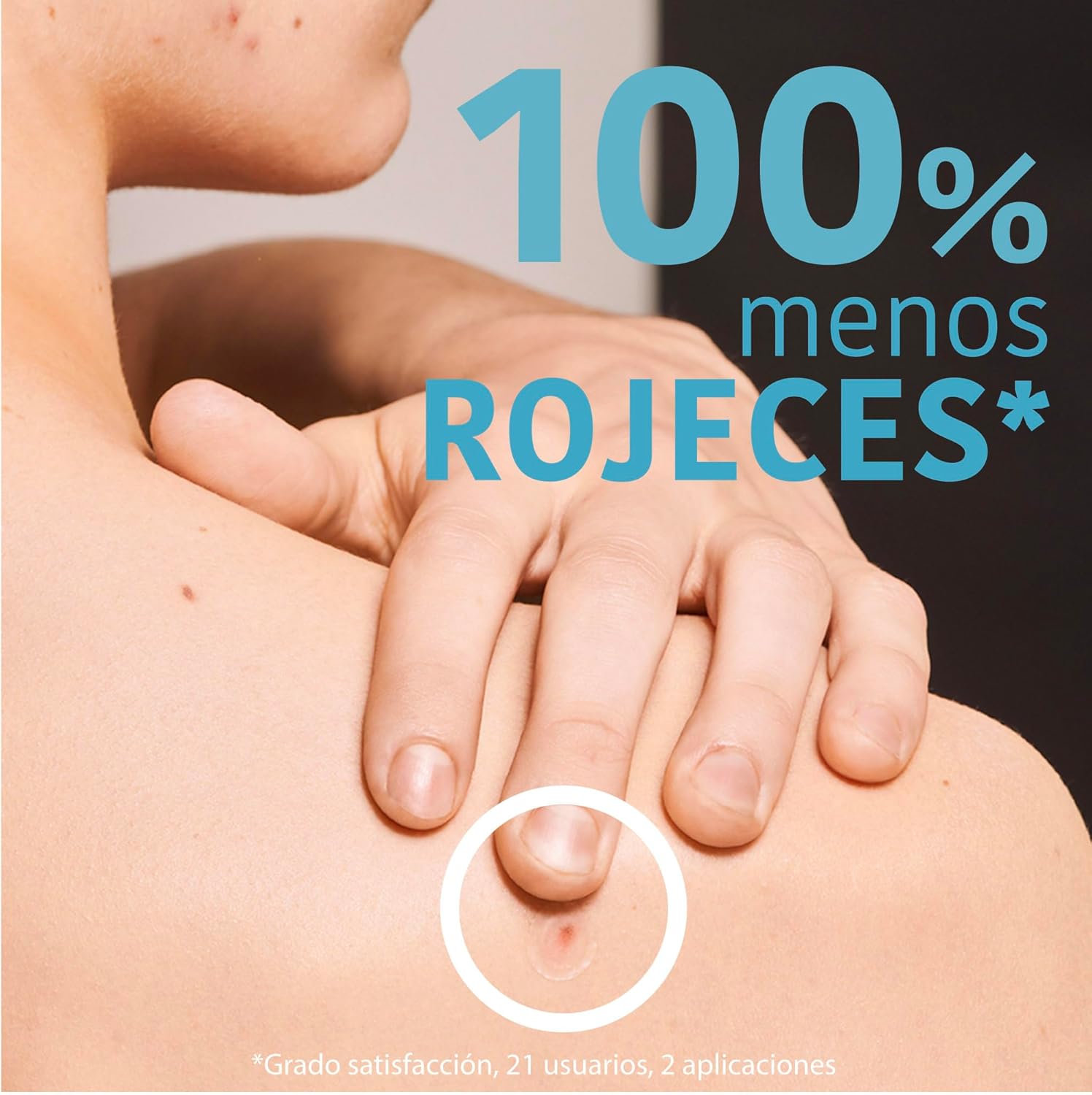 Demonstrates the product's effectiveness in reducing skin redness or blemishes, showing a clear improvement in skin appearance.