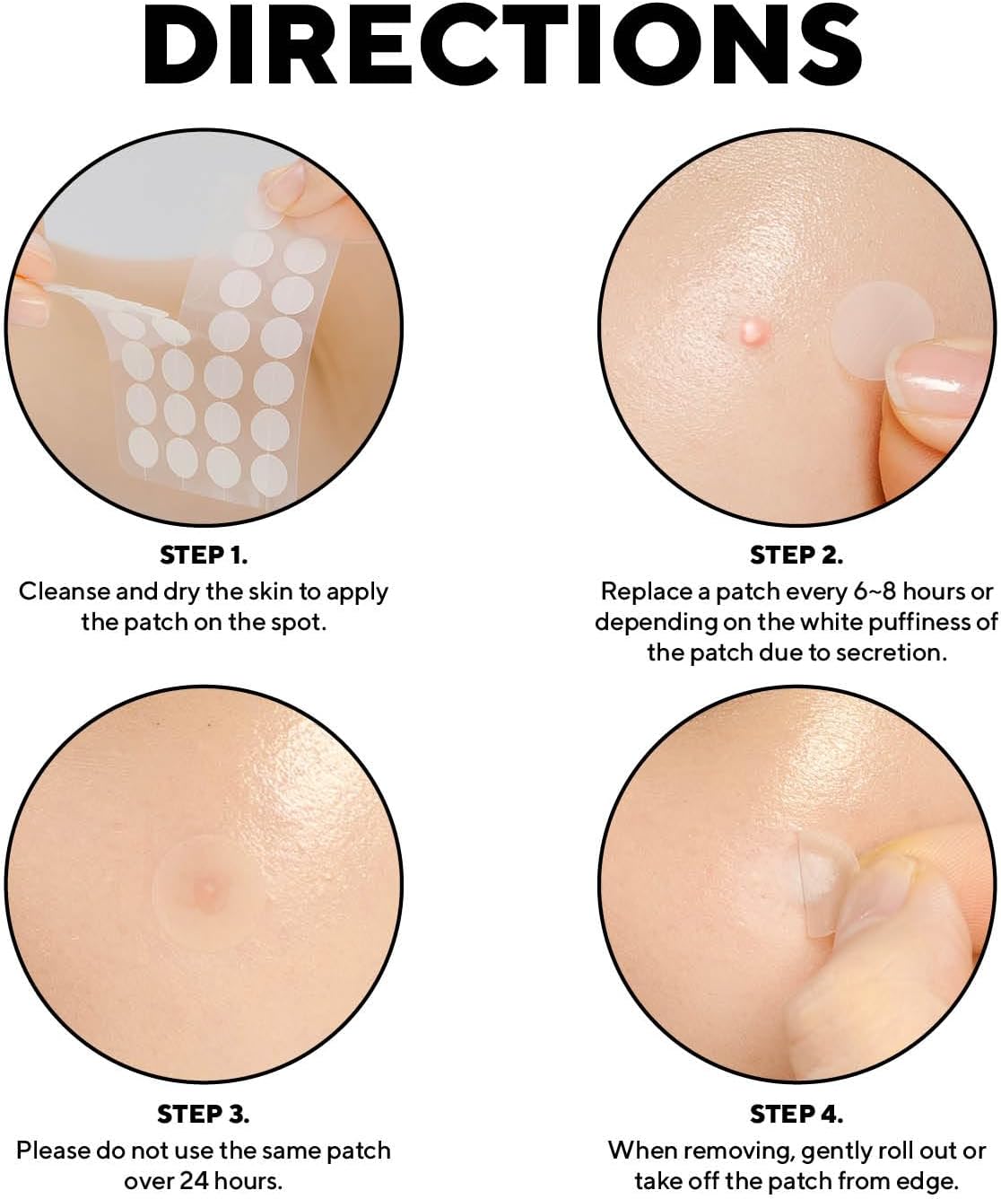 Provides step-by-step instructions on how to properly apply and remove acne patches, ensuring correct usage for optimal results.