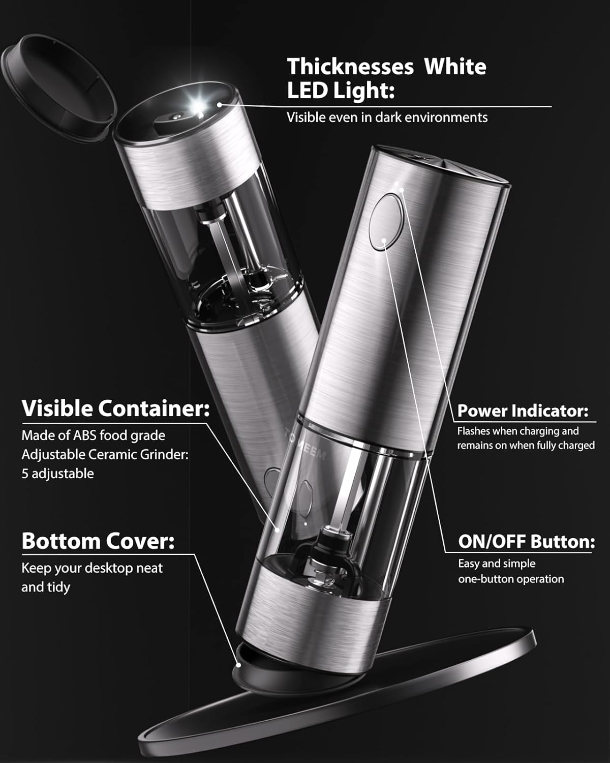 Highlights the key features and components of the electric grinder, showing its construction and functionality to inform potential buyers.