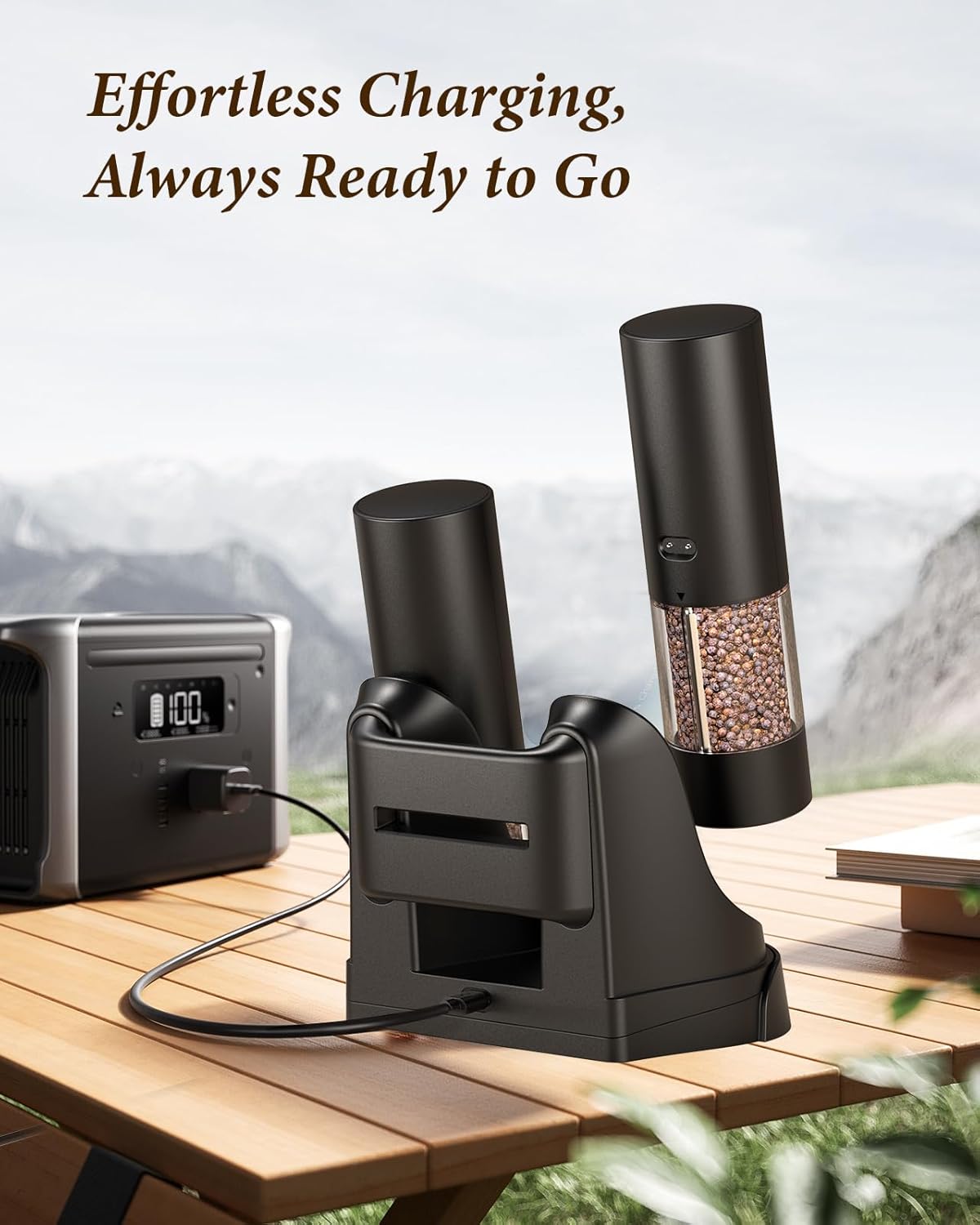 Highlights the product's easy charging feature, emphasizing convenience and readiness for use.