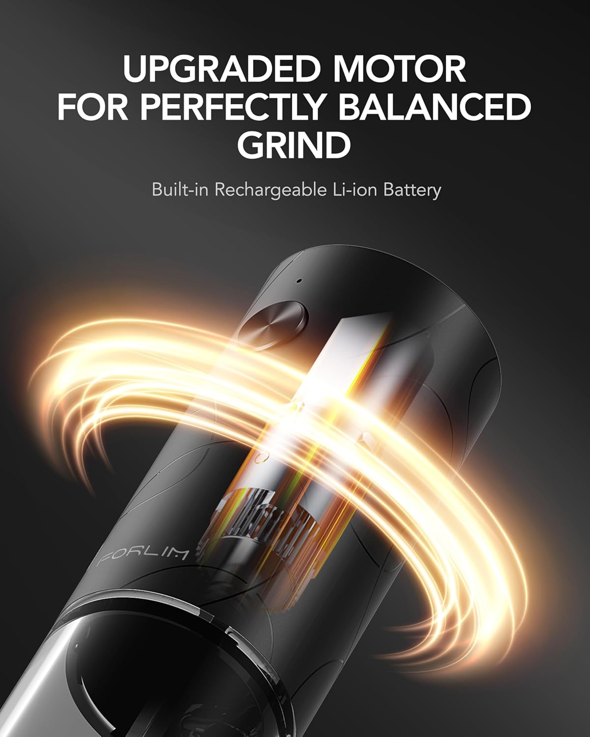 Highlights the product's upgraded motor to emphasize improved grinding performance and balance.