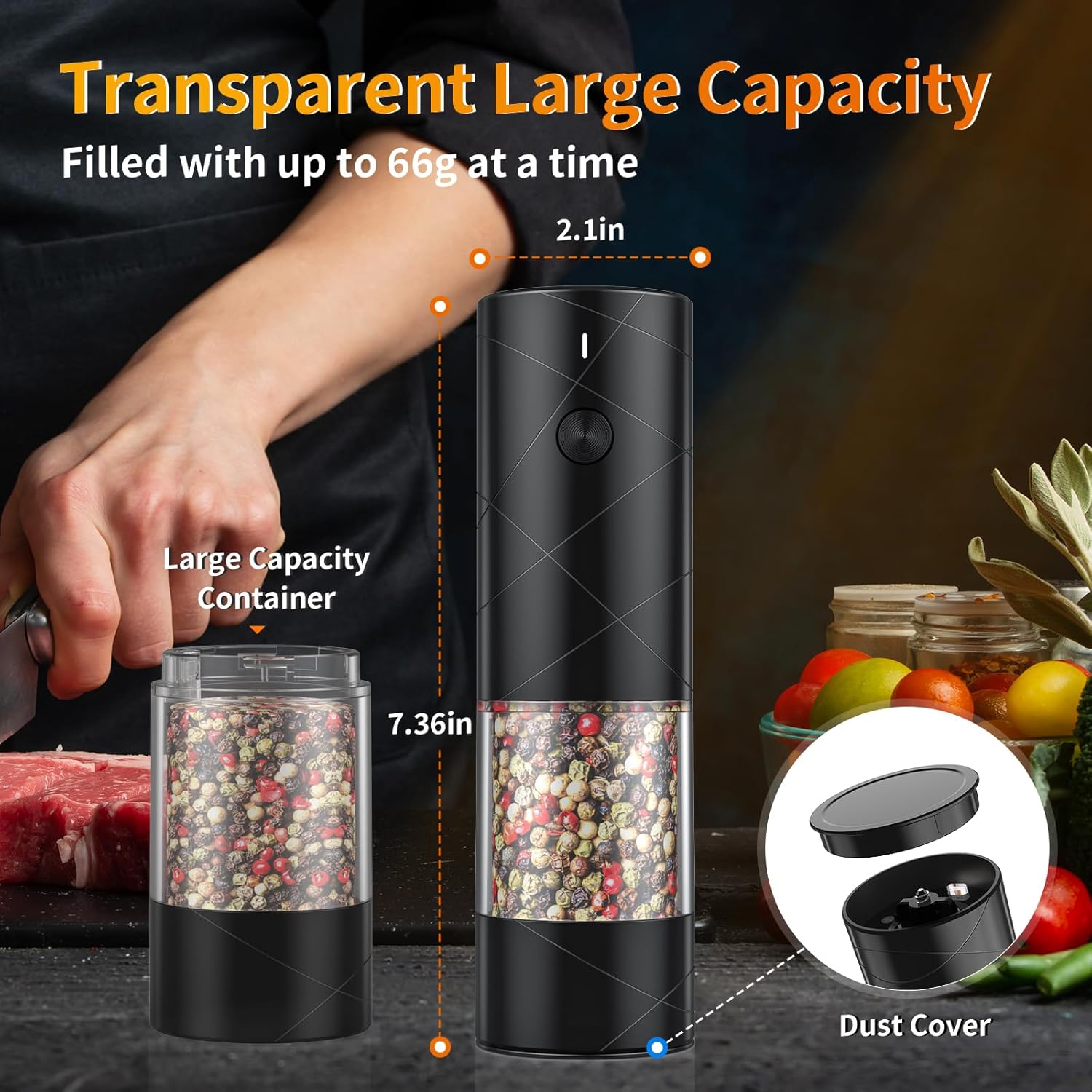 2Pack Electric Salt and Pepper Grinder Set USB Rechargeable with Warm LED Light: Infographics
