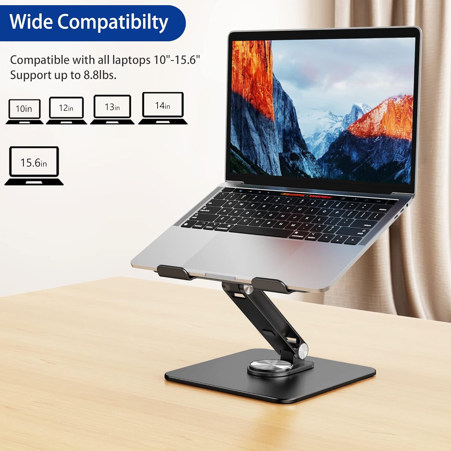 Demonstrates the product's compatibility with a wide range of laptop sizes, reassuring customers it will work with their device.