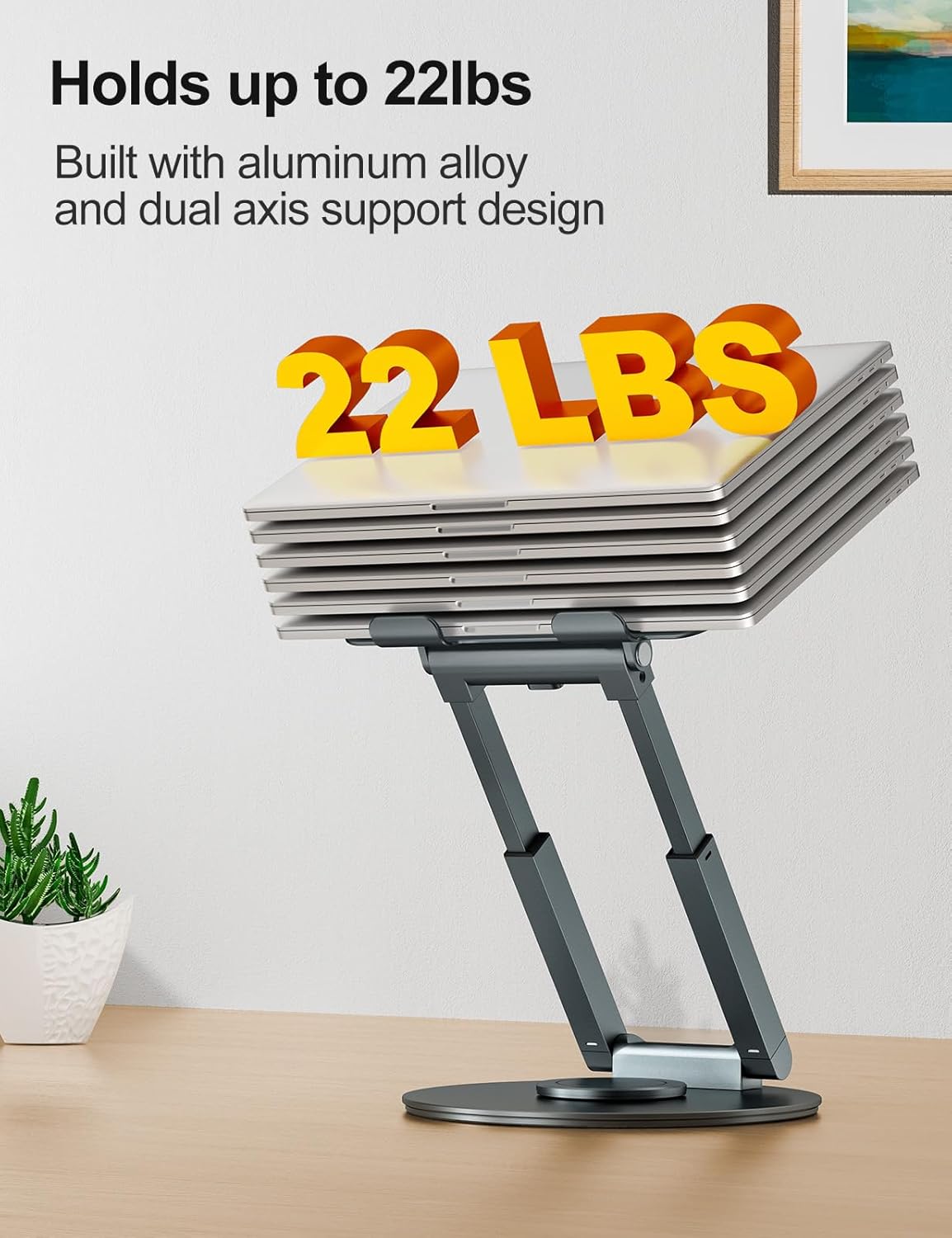 Highlights the product's ability to hold up to 22lbs, emphasizing its strength and durability for potential buyers.