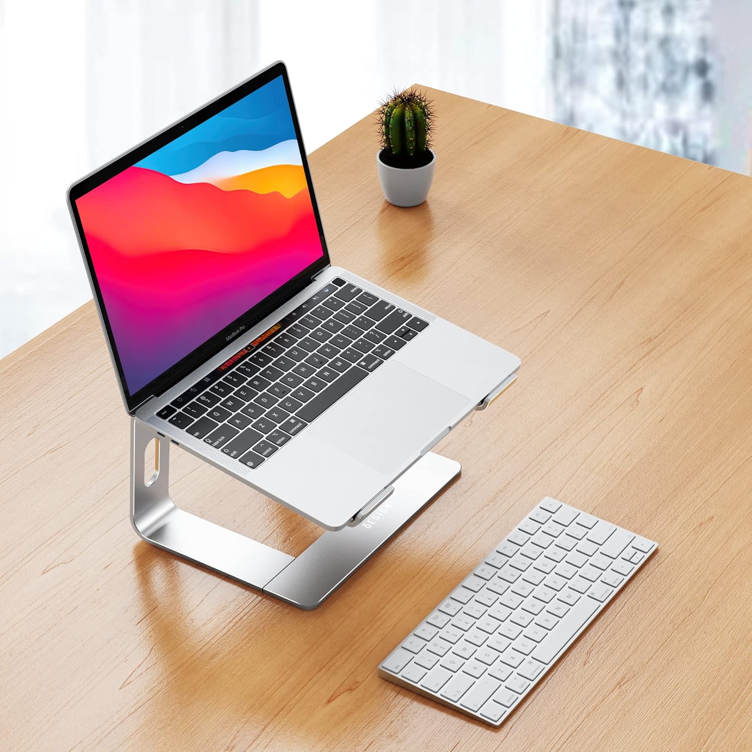 Showcases the product in a clean, minimalist home office environment to appeal to professionals and remote workers.