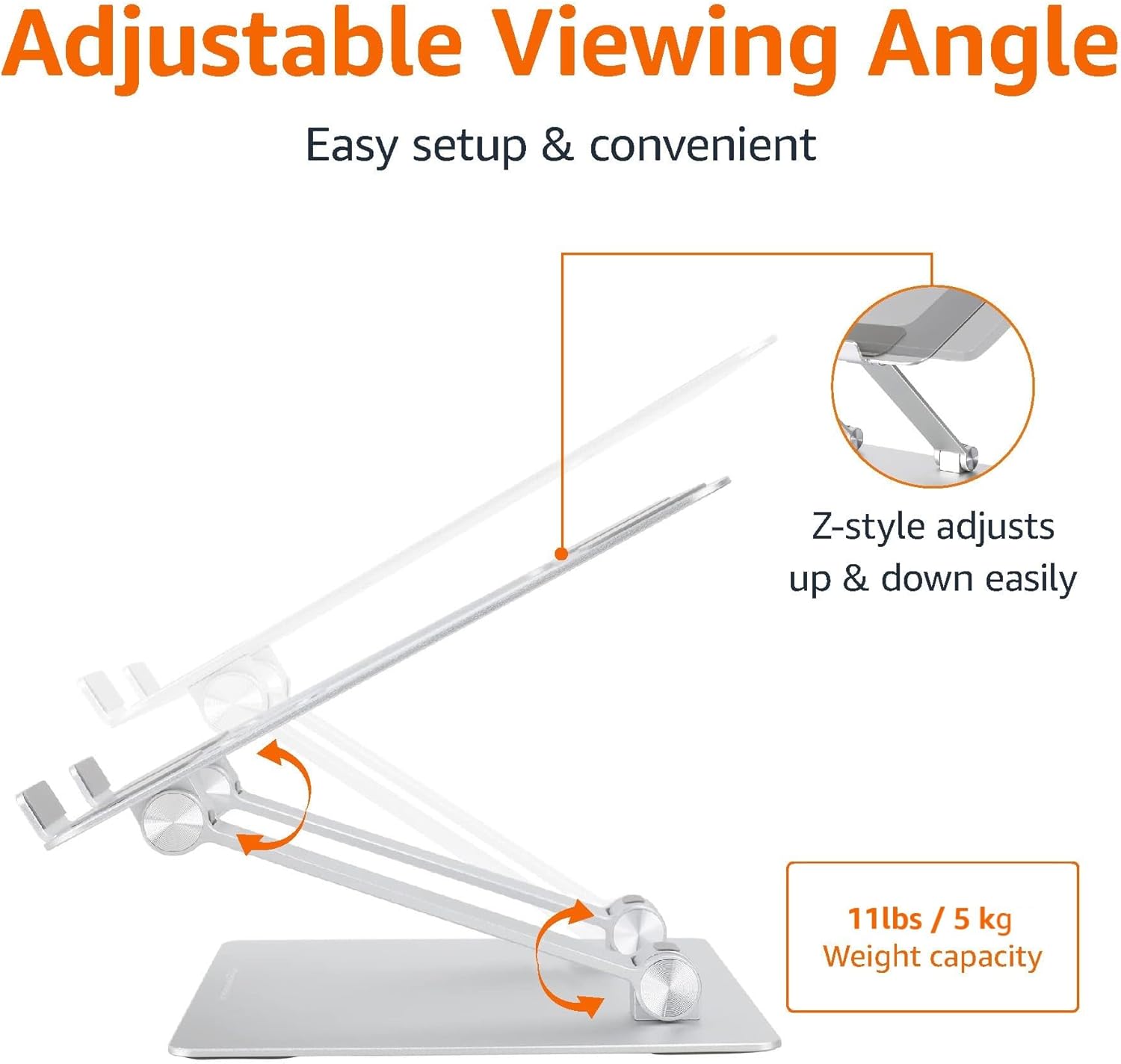 Highlights the product's adjustable viewing angle feature, emphasizing easy setup and convenience for the user.