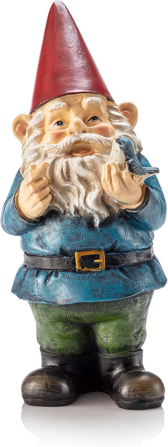 Showcases the detailed design and whimsical appearance of the garden gnome product to appeal to customers interested in outdoor decor.