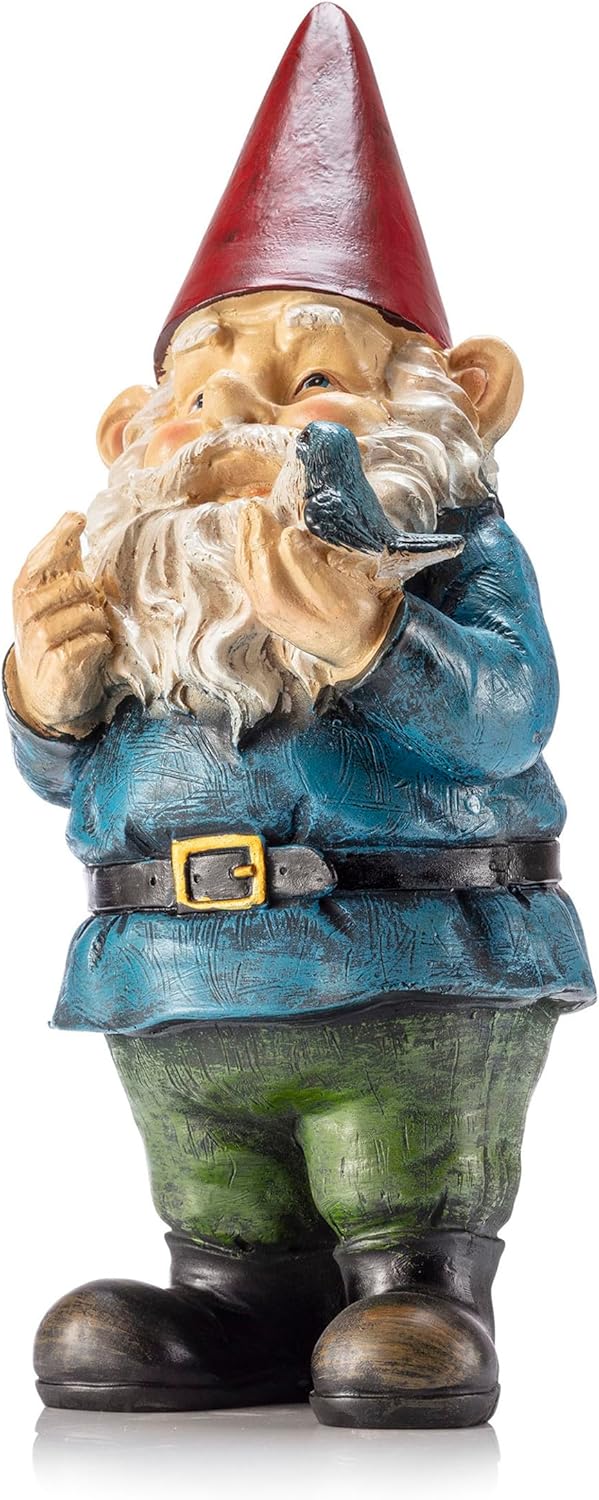 Showcases a decorative garden gnome to appeal to customers interested in whimsical outdoor decor.