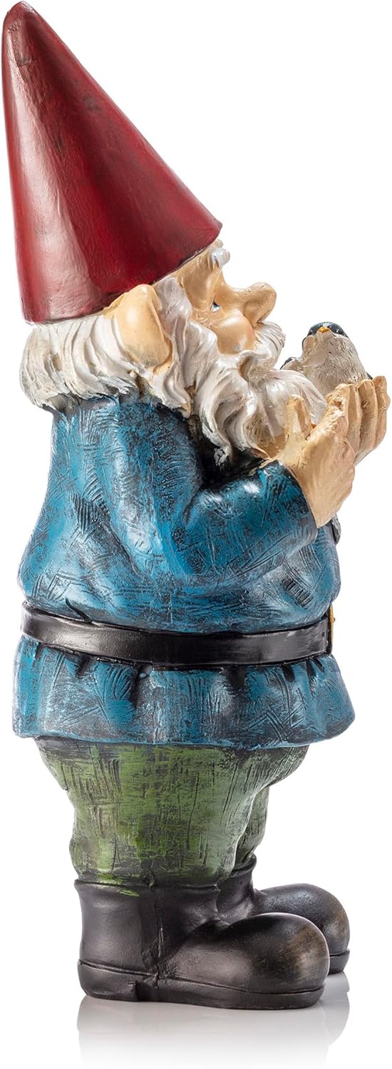 Shows a decorative garden gnome figurine to appeal to customers interested in whimsical outdoor decor.