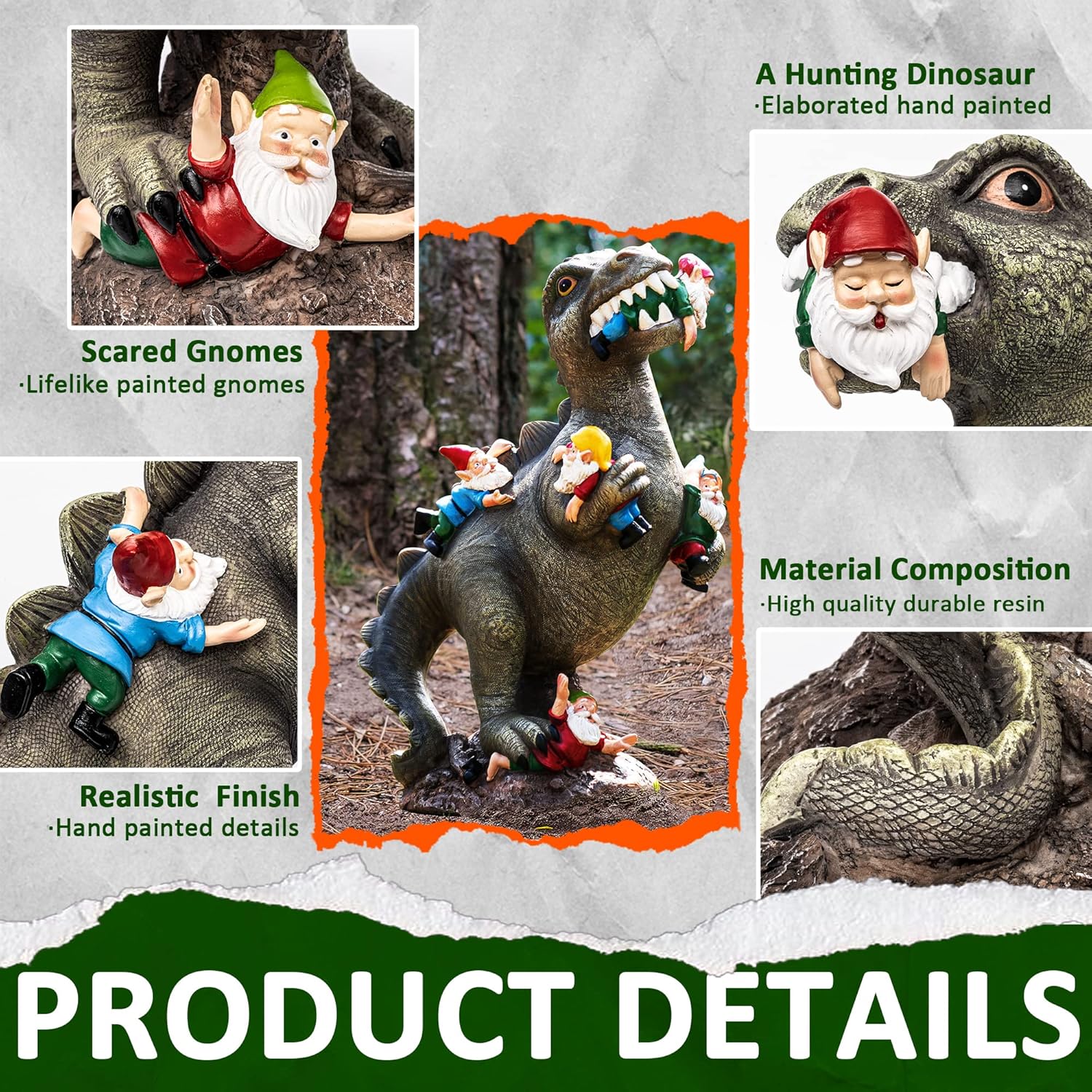 Talks about the different style garden gnomes that are included in the set. 