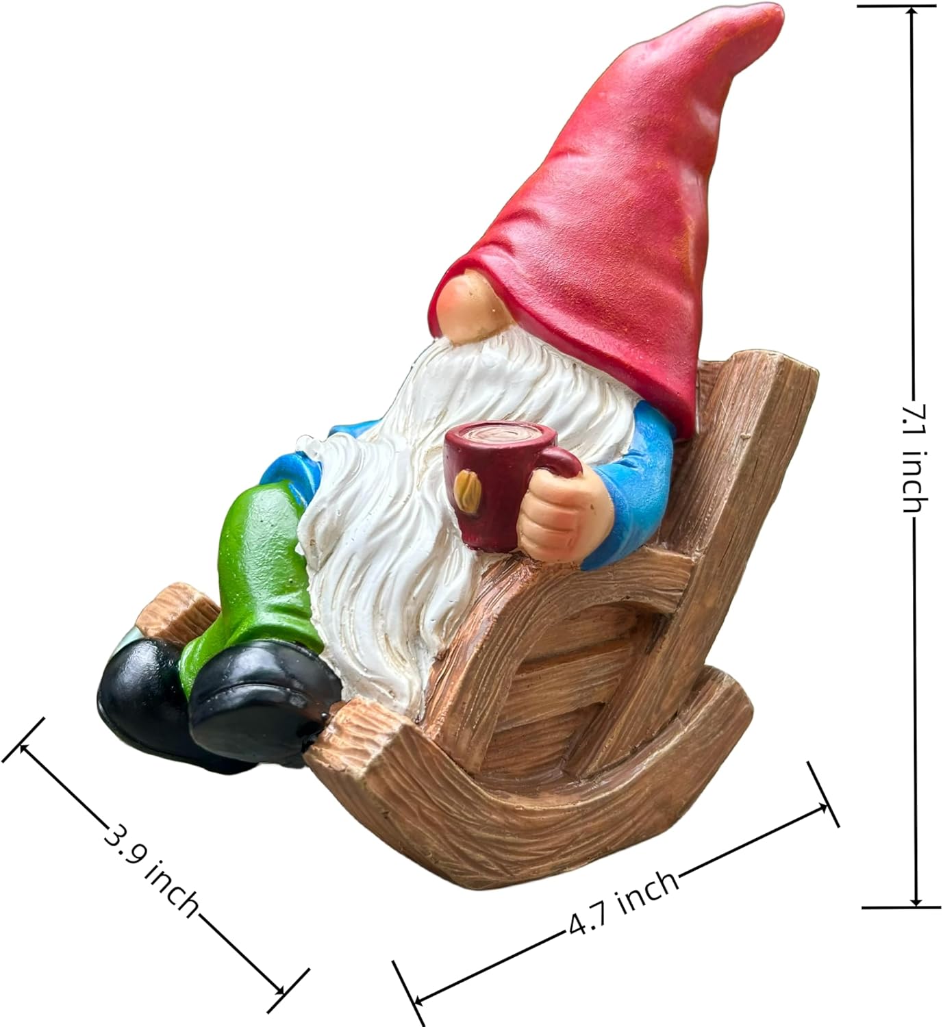 Provides exact measurements of the gnome figurine to help shoppers understand its size and determine if it fits their intended space.