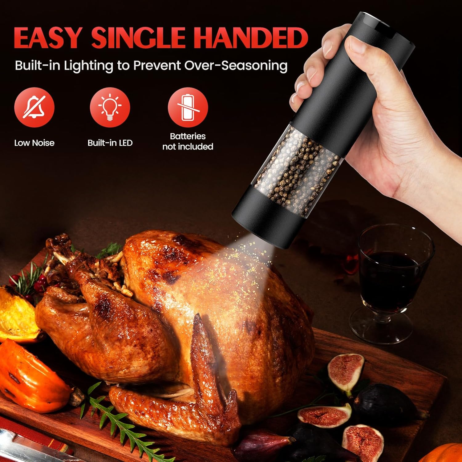 Electric Salt and Pepper Grinder Set Automatic Battery Pepper Mill Shakers Adjustable…: Infographics