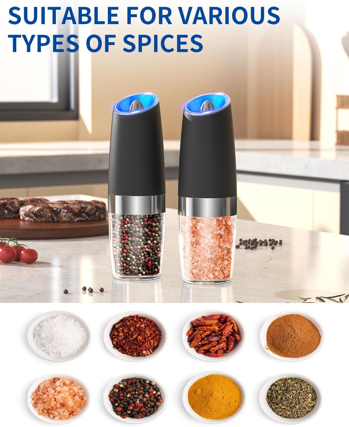Demonstrates the product's ability to grind various types of spices, showcasing its versatility in the kitchen.