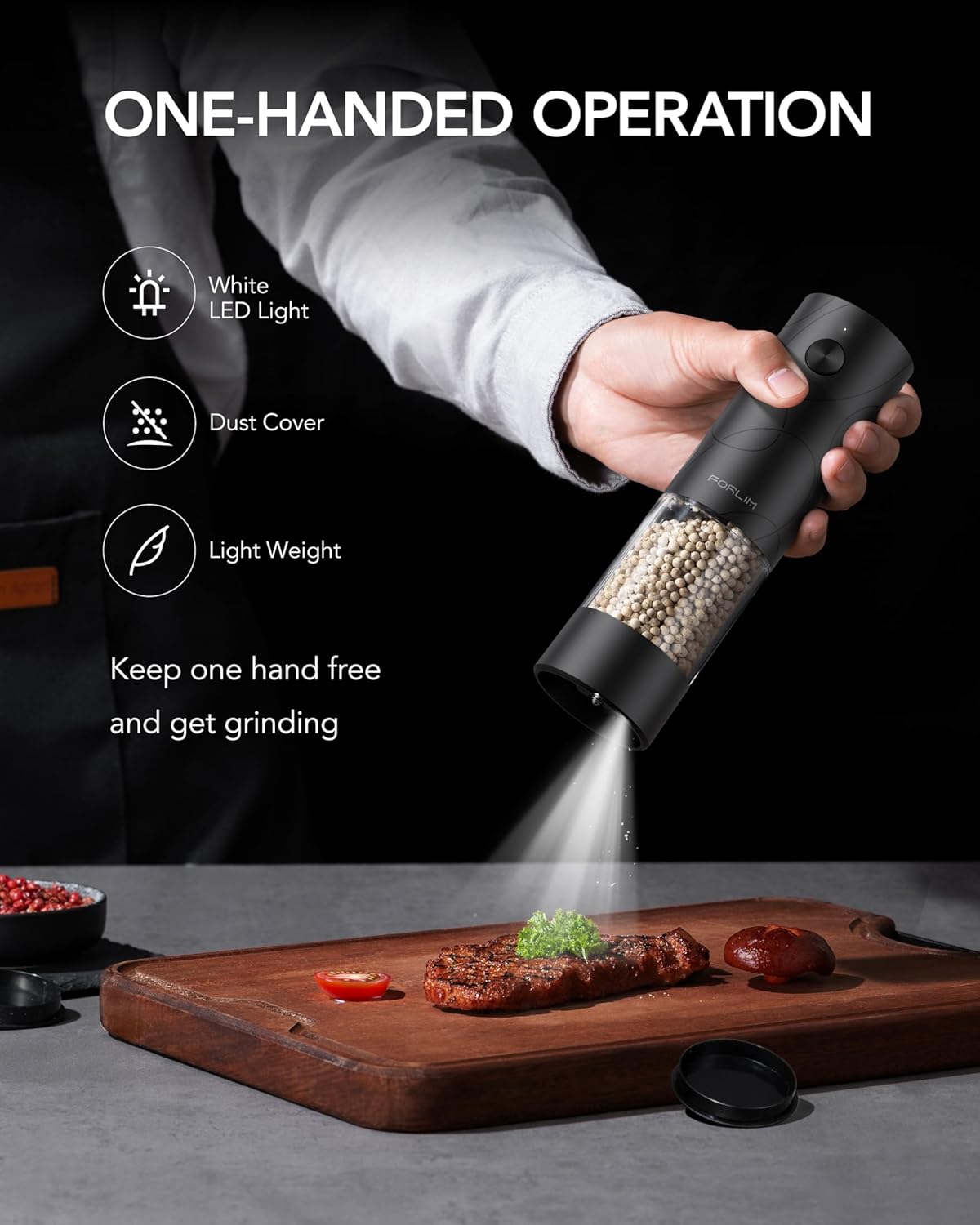 Demonstrates the ease of using the product with just one hand, highlighting its convenience and efficiency in the kitchen.
