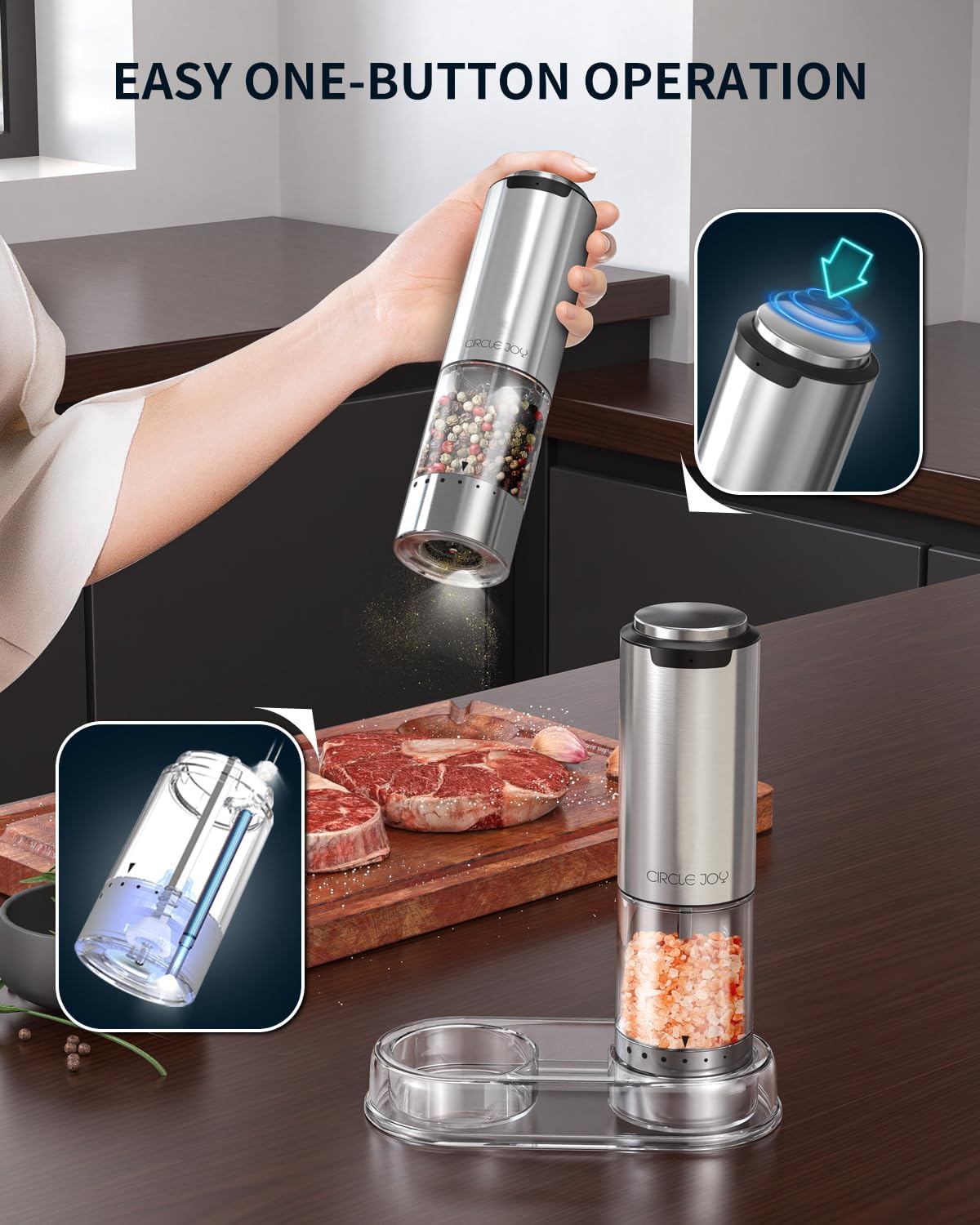Highlights the ease of use with a single button operation, emphasizing simplicity and convenience for the user.
