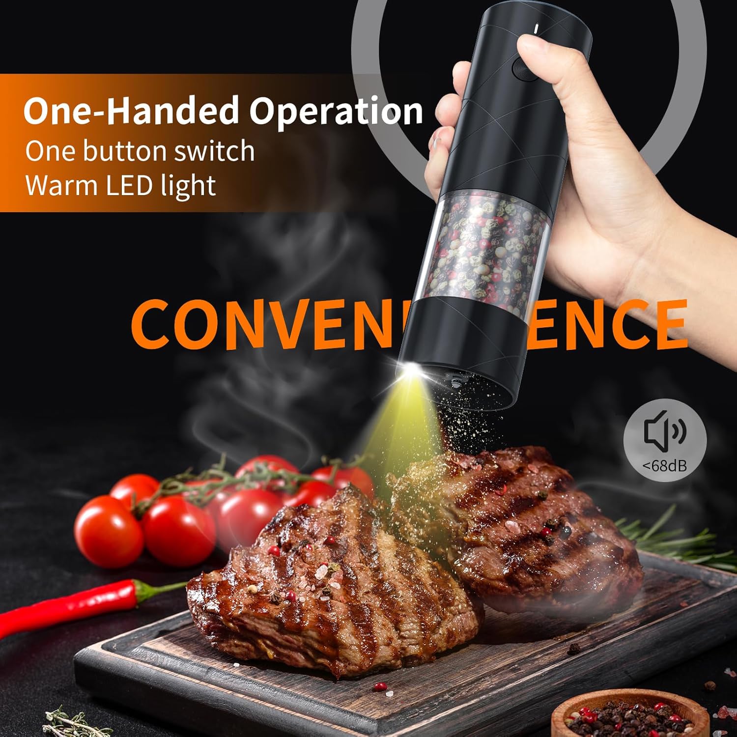 Highlights the convenience of using the product with just one hand, emphasizing ease of use.
