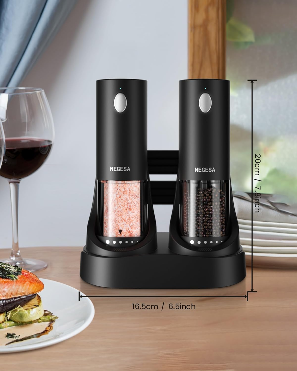 Electric Salt and Pepper Grinder Set with Rechargeable Base: Infographics