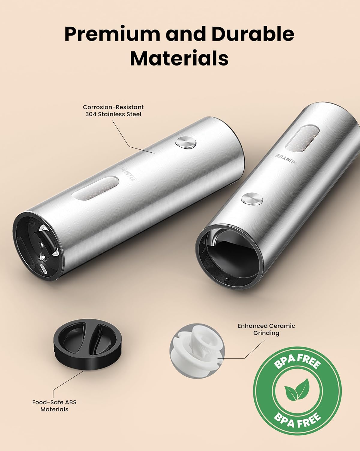 Highlights the high-quality materials used in the product to emphasize durability and safety. Reassures customers about the product's safety for use with food and its eco-friendly qualities.