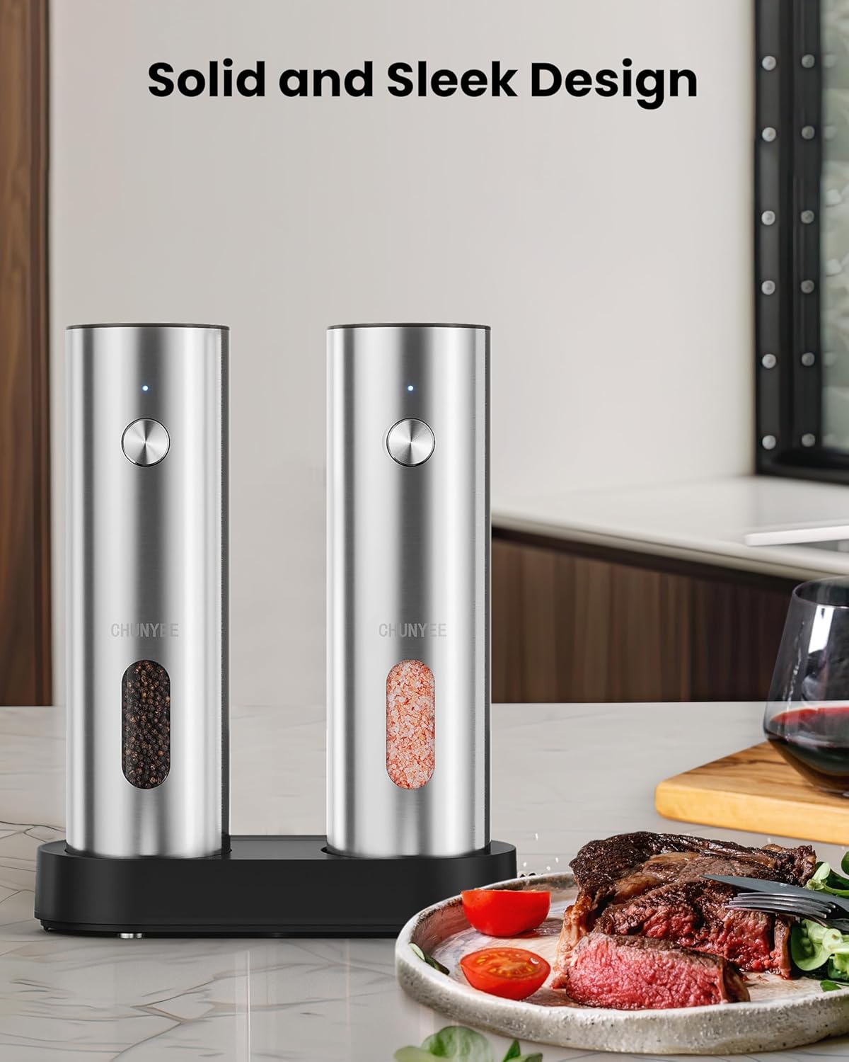 Highlights the product's modern and elegant design to appeal to customers looking for stylish kitchen accessories.