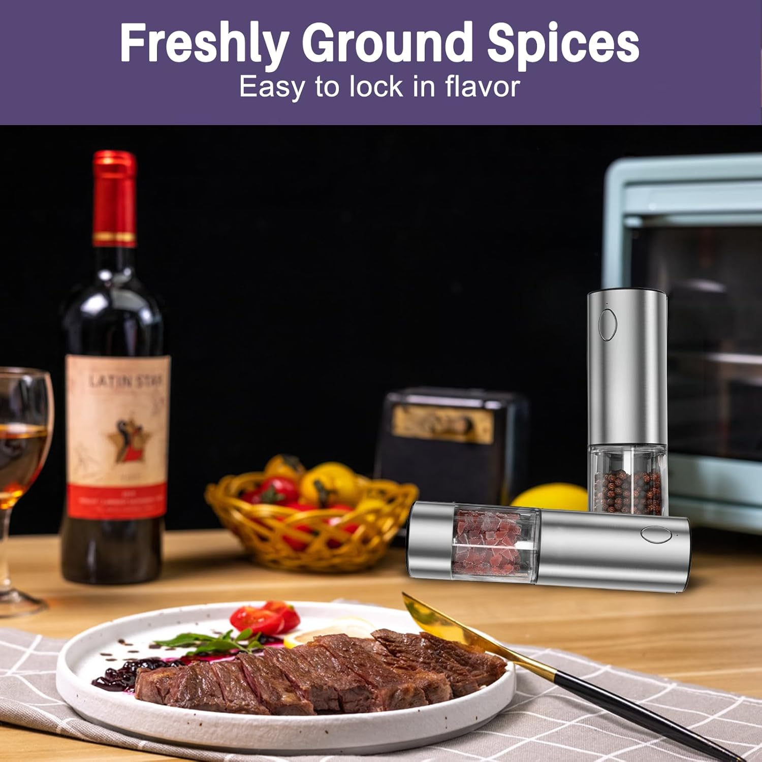 Highlights the product's ability to provide freshly ground spices, emphasizing the benefit of enhanced flavor in cooking.