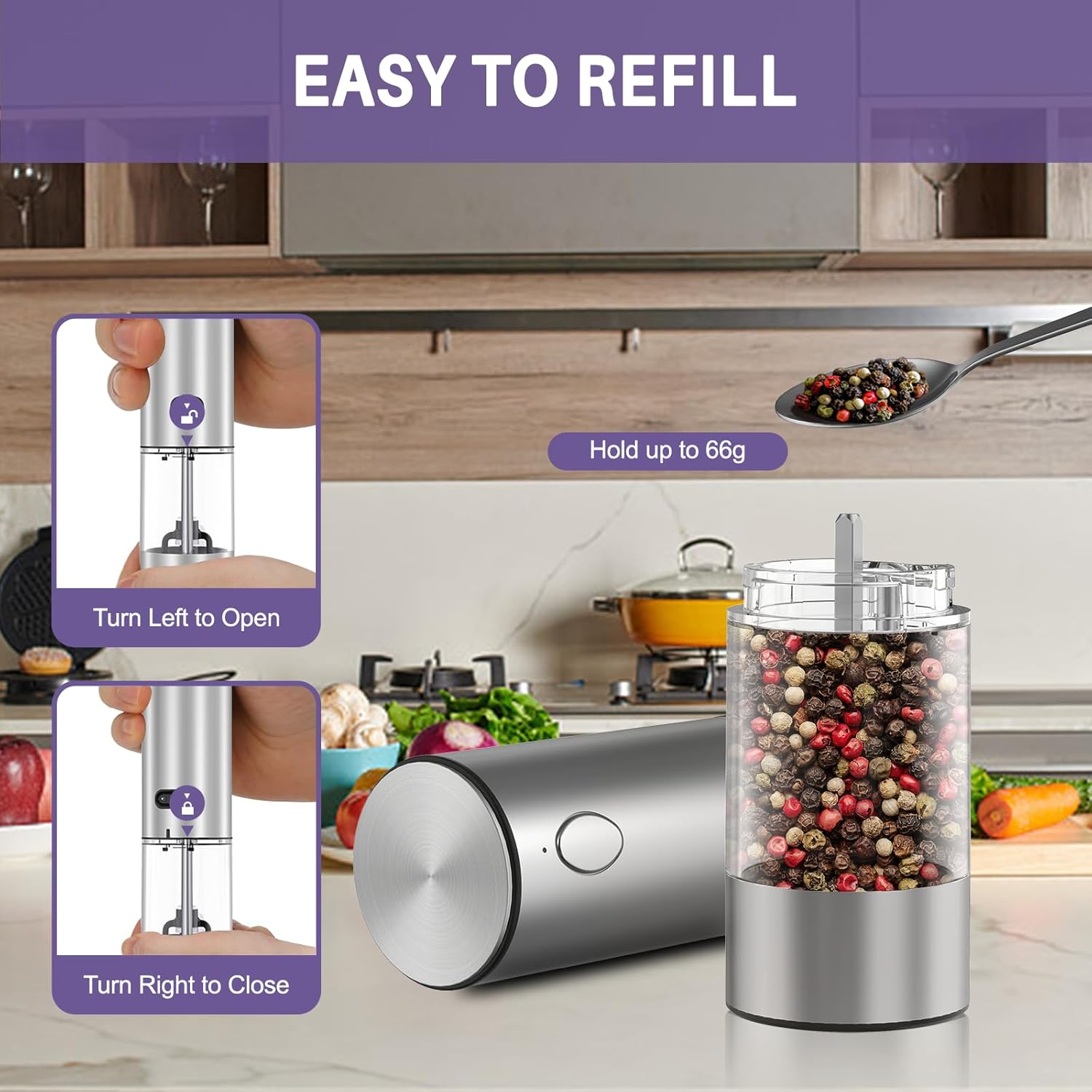 Demonstrates how simple it is to refill the product, emphasizing user-friendliness and convenience.