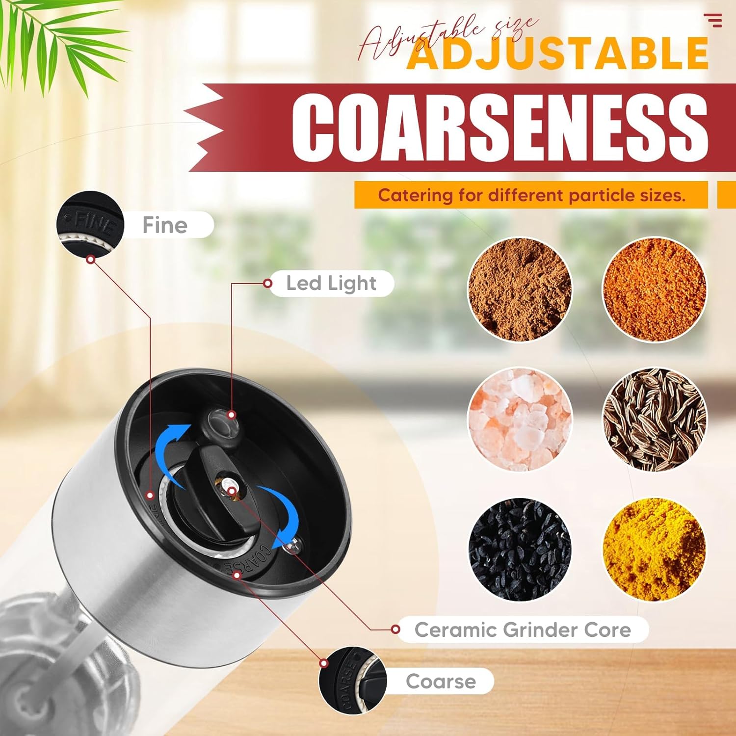 Electric Salt and Pepper Grinder Set with Charging Base: Infographics