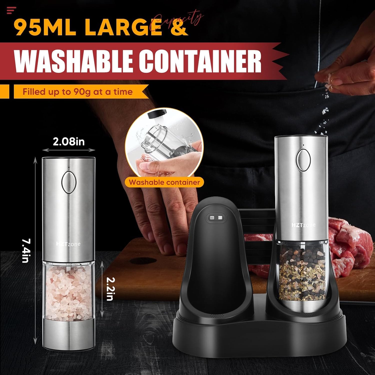 Electric Salt and Pepper Grinder Set with Charging Base: Infographics