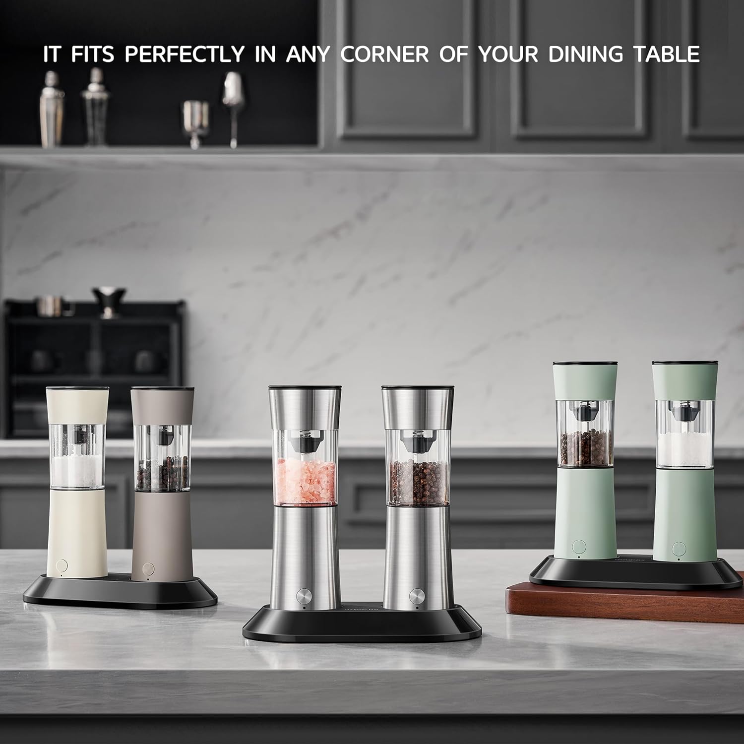 Emphasizes how the product fits easily on a dining table, highlighting its space-saving design.