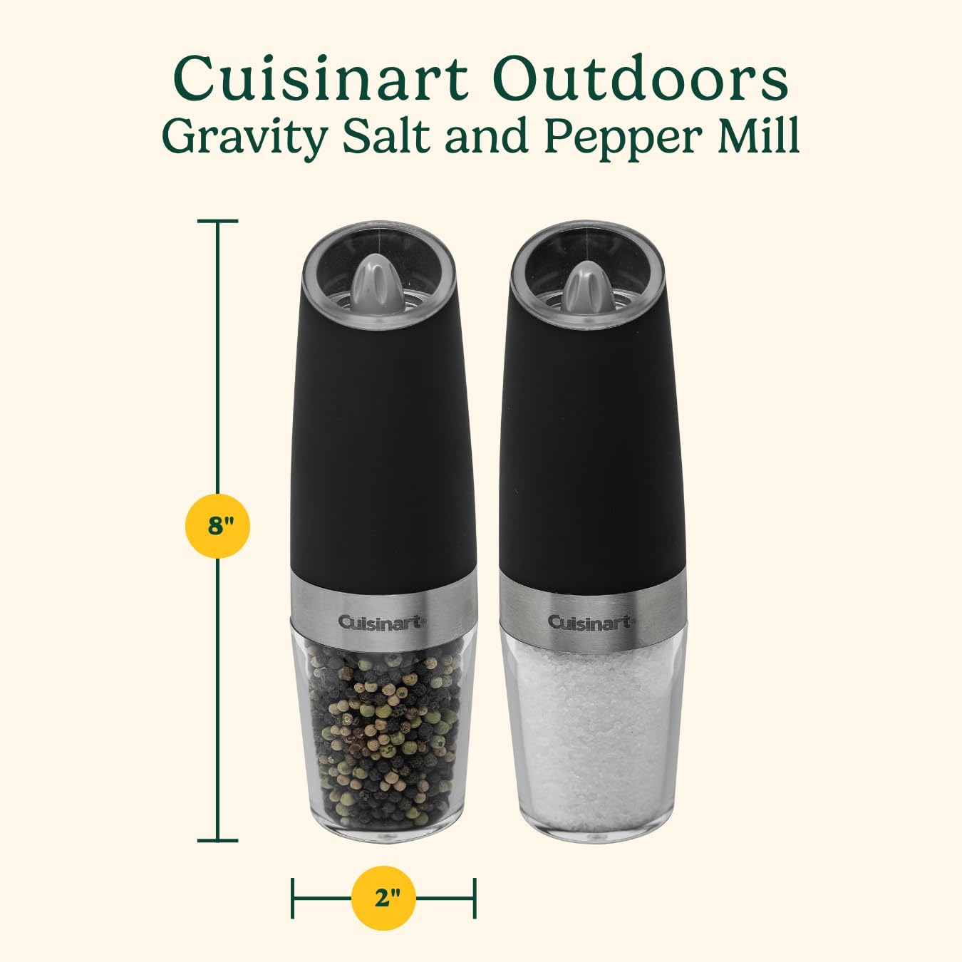 Provides exact measurements of the salt and pepper mills to help customers understand their size and proportions.