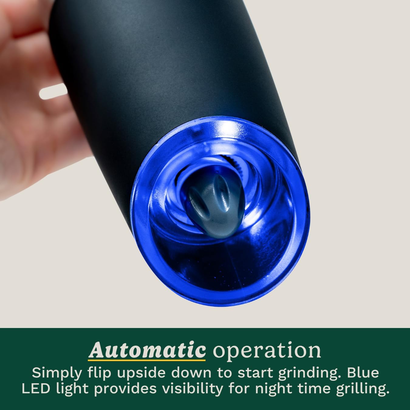 Highlights the product's automatic operation feature and LED light for night use, emphasizing ease of use and convenience.