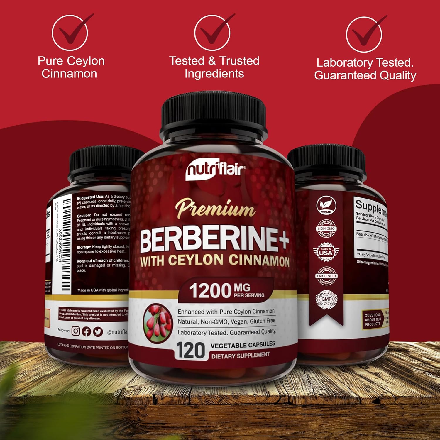 Highlights multiple quality assurance features of the product to build trust and emphasize its premium nature. Reassures customers about the product's safety and quality through laboratory testing…