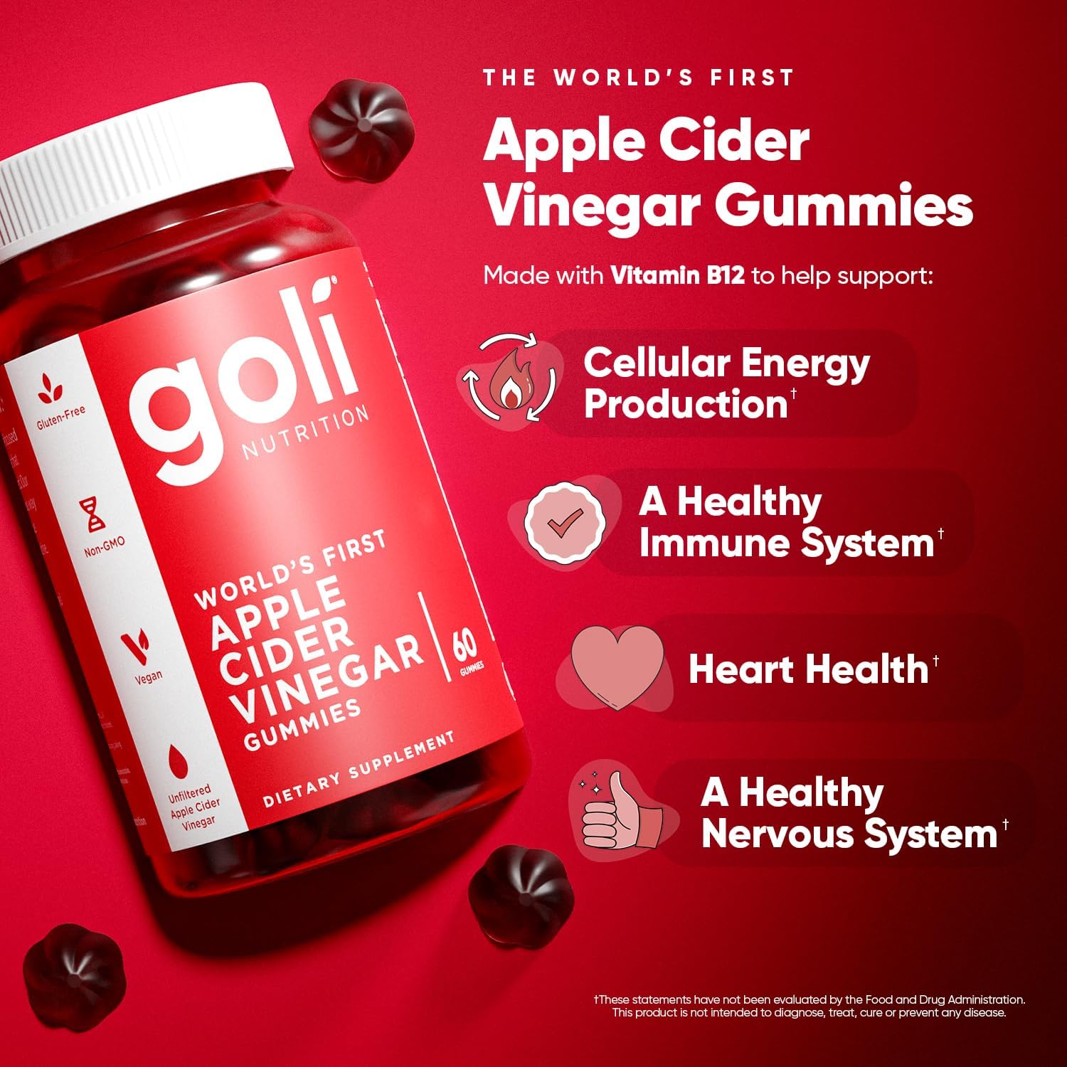 Highlights multiple health benefits of the apple cider vinegar gummies to showcase its versatility as a dietary supplement.