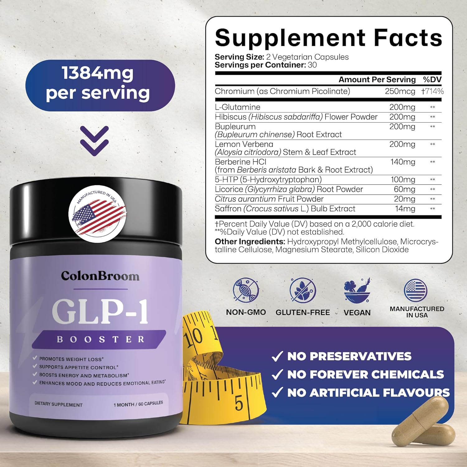 Highlights the supplement's key ingredients and multiple benefits to inform customers about its composition and effects. Reassures customers about the product's safety and compatibility with various…