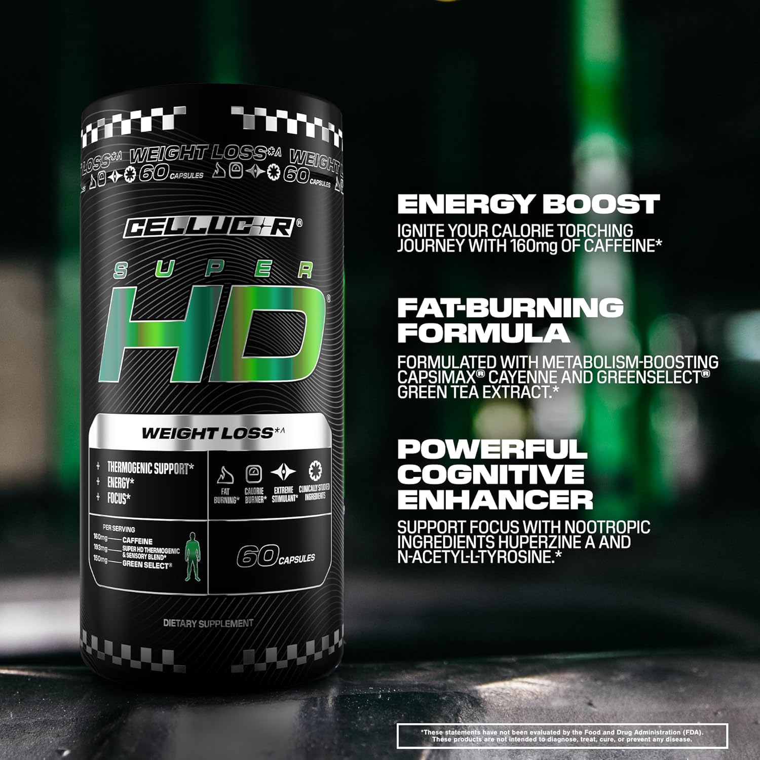 Highlights multiple benefits of the supplement including energy boost, fat burning, and cognitive enhancement to appeal to customers looking for a comprehensive weight loss solution.