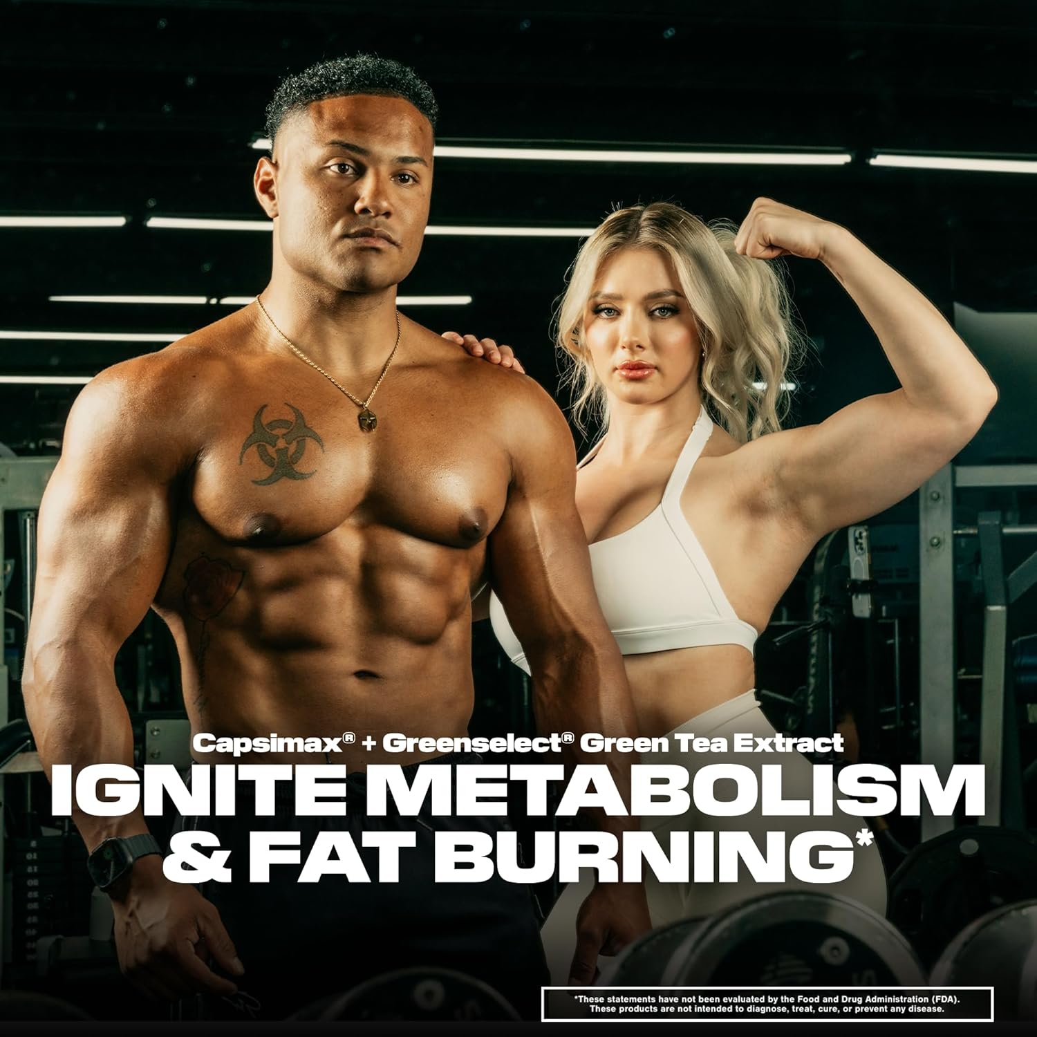 Highlights the product's dual benefits of igniting metabolism and promoting fat burning, appealing to fitness-focused consumers.