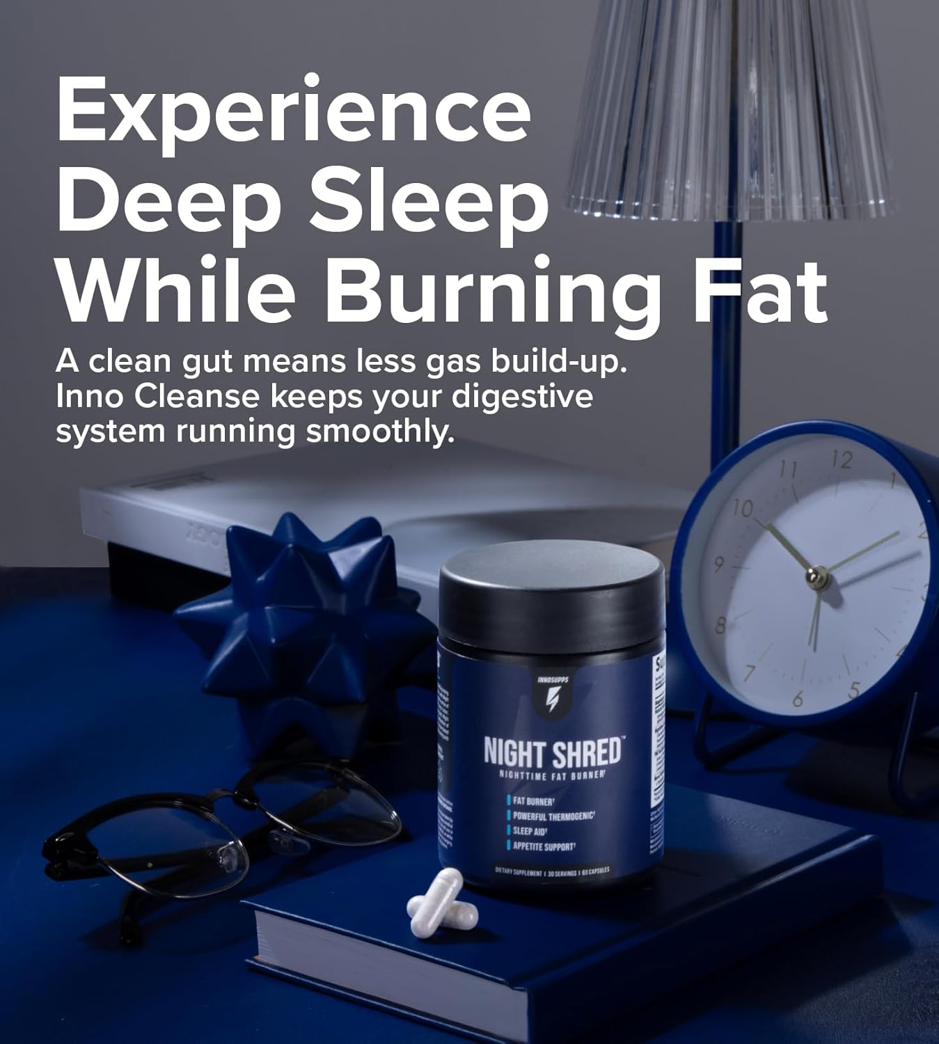 Highlights the product's ability to promote deep sleep while simultaneously burning fat, emphasizing its dual benefit for nighttime weight loss.