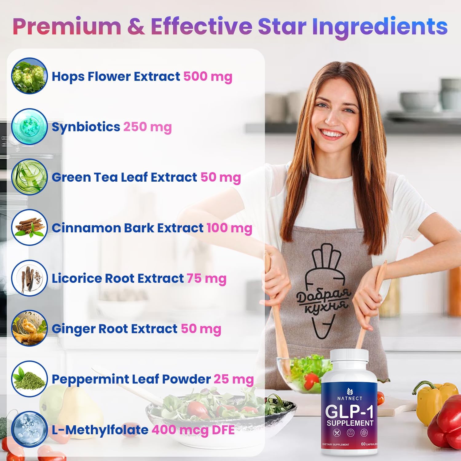 Highlights the key ingredients and their amounts to showcase the product's premium quality and effectiveness.