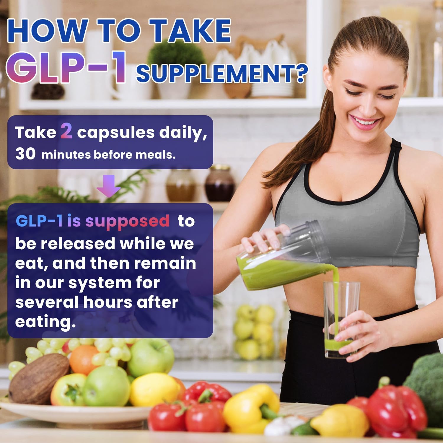 Provides clear instructions on how to take the GLP-1 supplement, including dosage and timing.