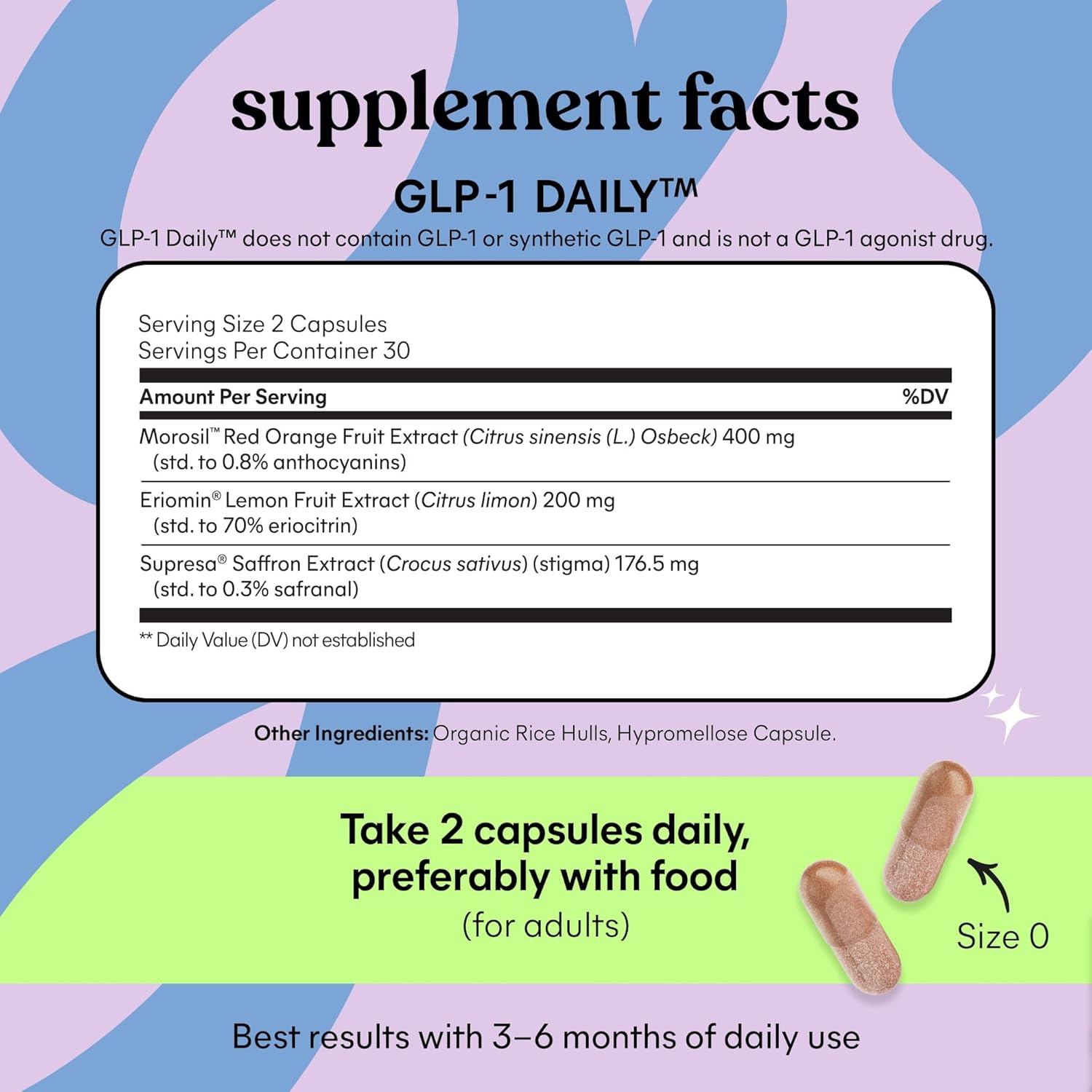 Provides detailed information about the product's ingredients, serving size, and recommended usage to help customers understand what's in the supplement and how to take it.
