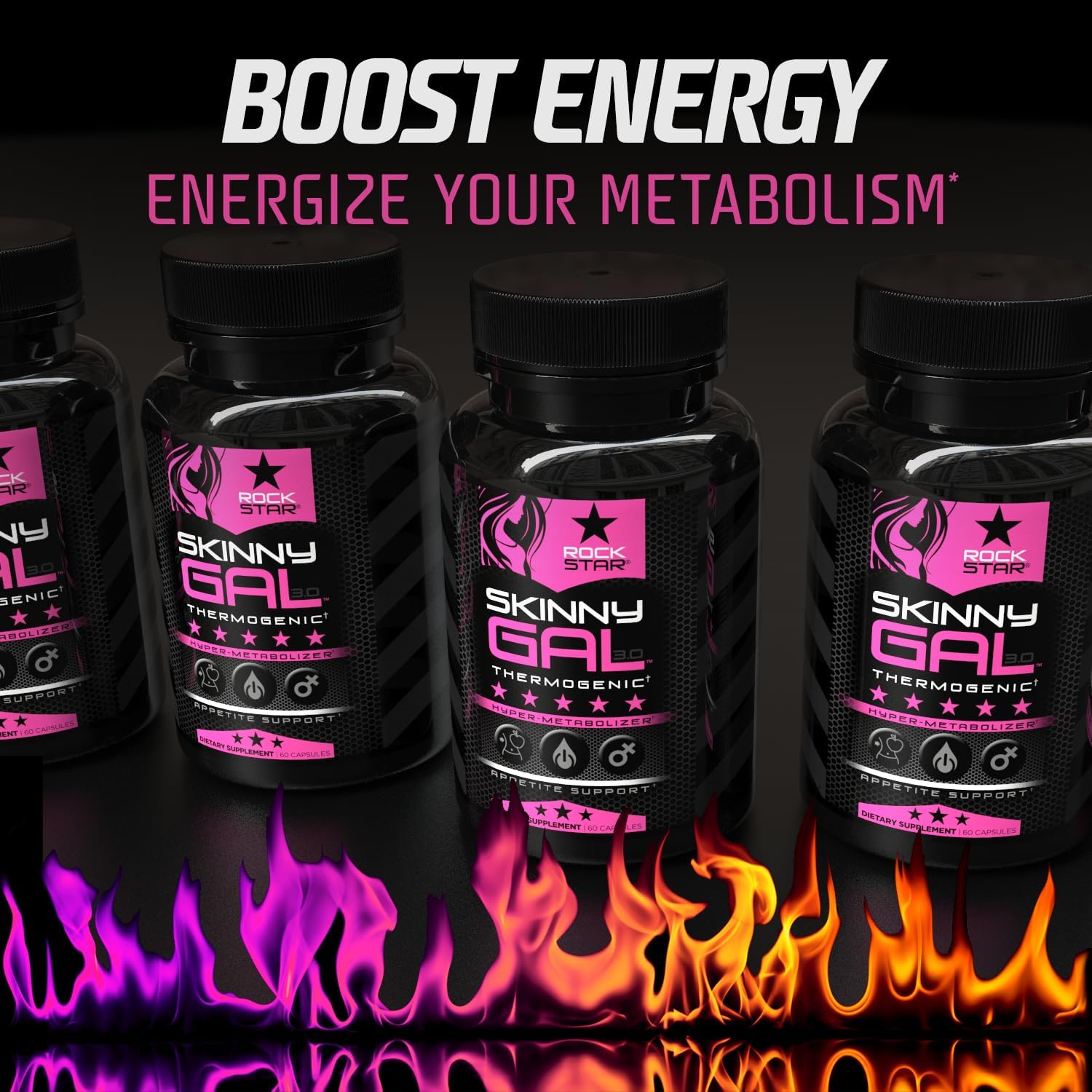 Highlights the product's ability to boost energy and energize metabolism, appealing to those looking to increase their energy levels.