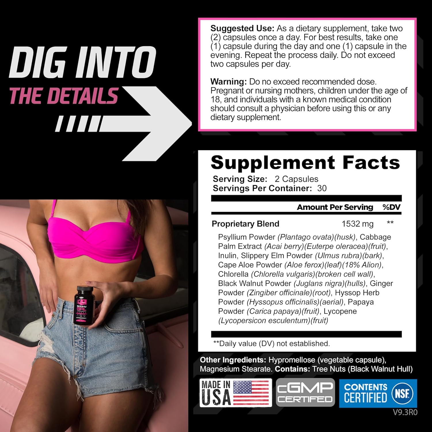 Provides clear instructions on how to take the supplement, including recommended dosage and timing for optimal results. Informs customers about safety precautions and lists all ingredients to ensure…