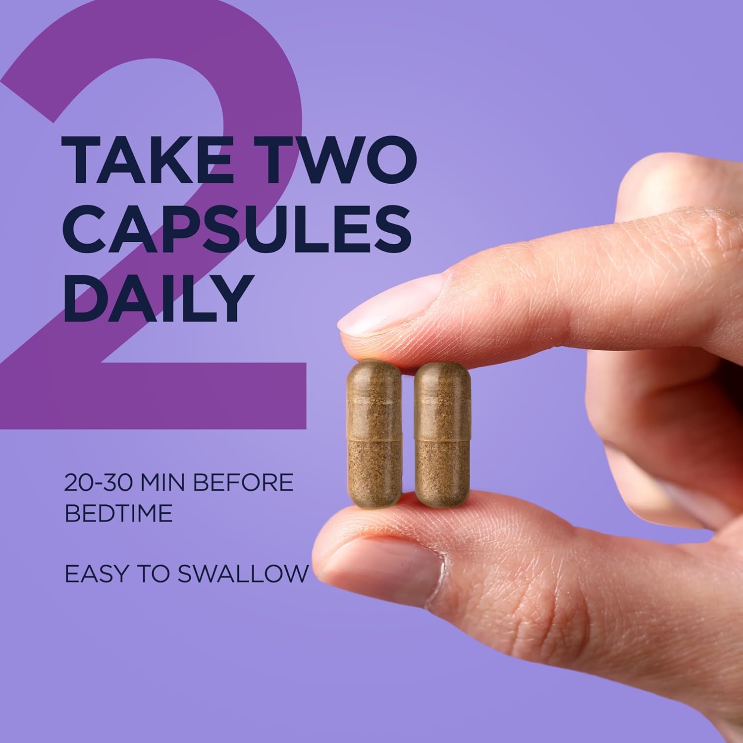 Provides clear instructions on how to take the supplement, including dosage and timing. Highlights that the capsules are easy to swallow, addressing a common concern with supplements.