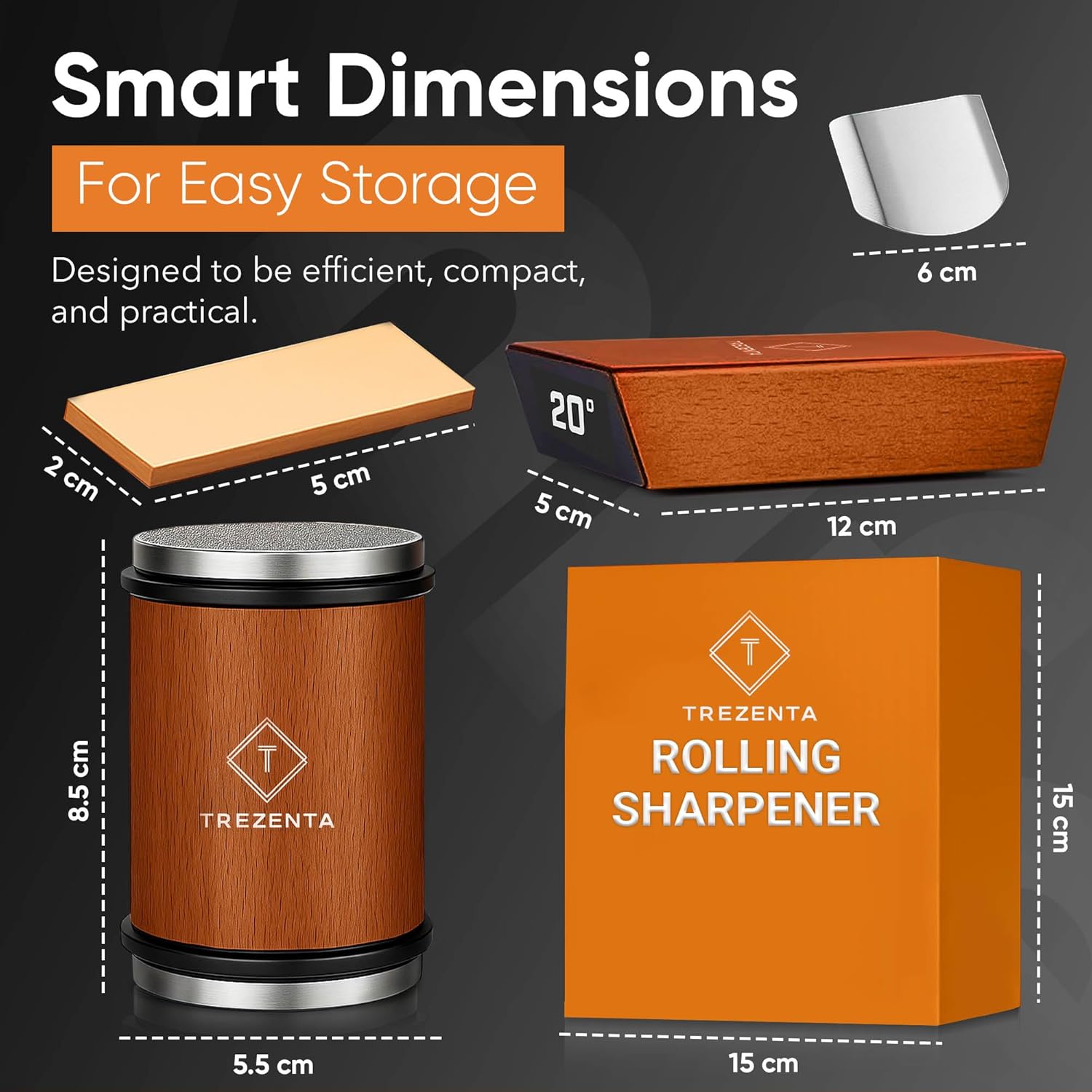 Demonstrates the product's small, efficient size to reassure customers about easy storage and practicality. Highlights the product's smart dimensions to emphasize its space-saving design and storage…