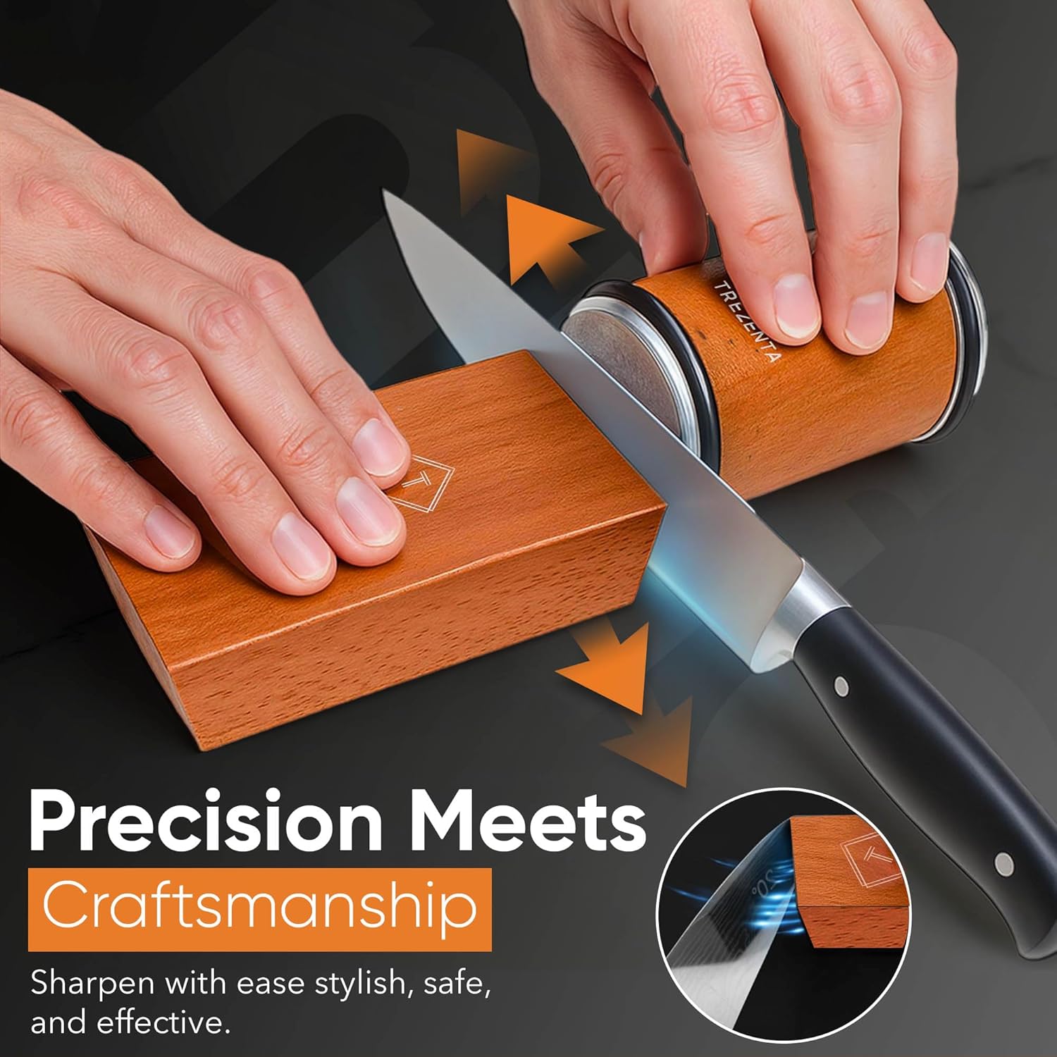 Demonstrates the proper technique for using the product to sharpen knives, emphasizing precision and ease of use. Highlights the product's ability to provide precise and effective knife sharpening,…